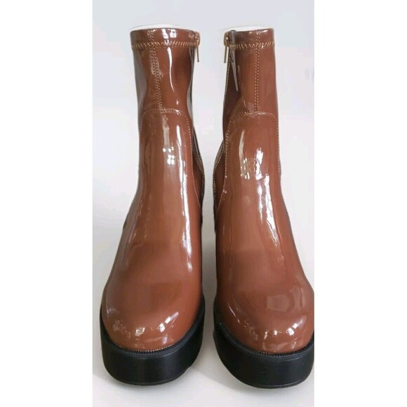 Madden Girl Ankle Boots Women's 9.5 M Cognac Patent Rain Platform Y2K New - Picture 2 of 9